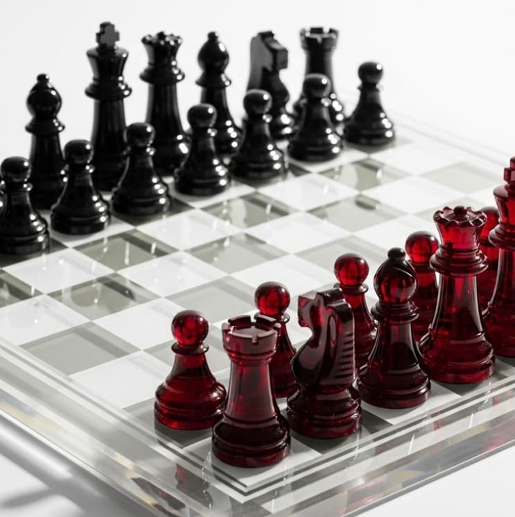 A chess board made of cristal