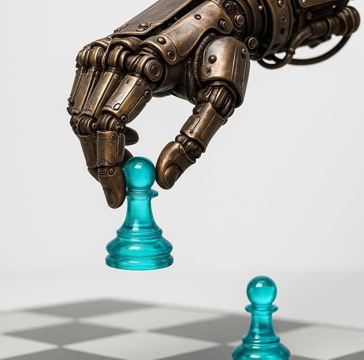 A robotic hand holding a chess piece